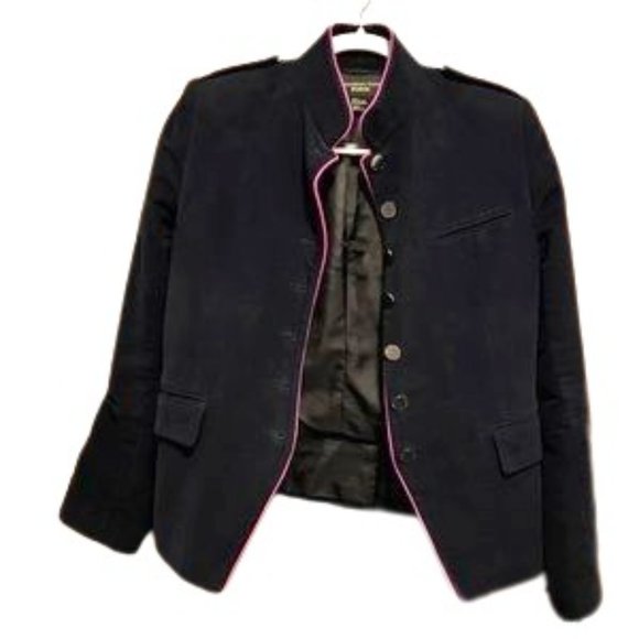 Shanghai Tang Deep Navy Suede Cotton Cashmere Blend Jacket , Size US 10 - Picture 1 of 14